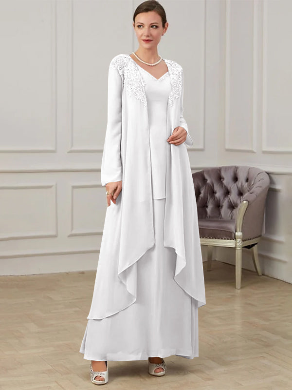 Long V Neck A Line Gown for the Mother of the Bride