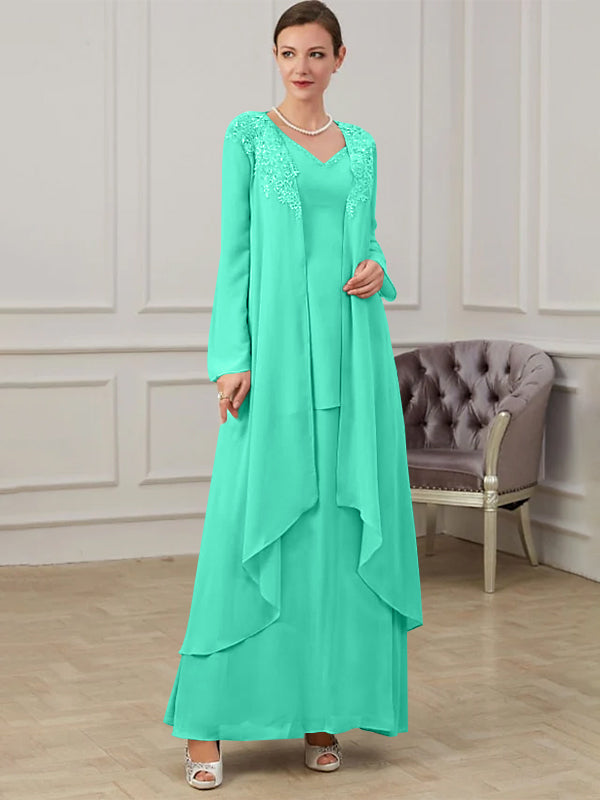 Long V Neck A Line Gown for the Mother of the Bride