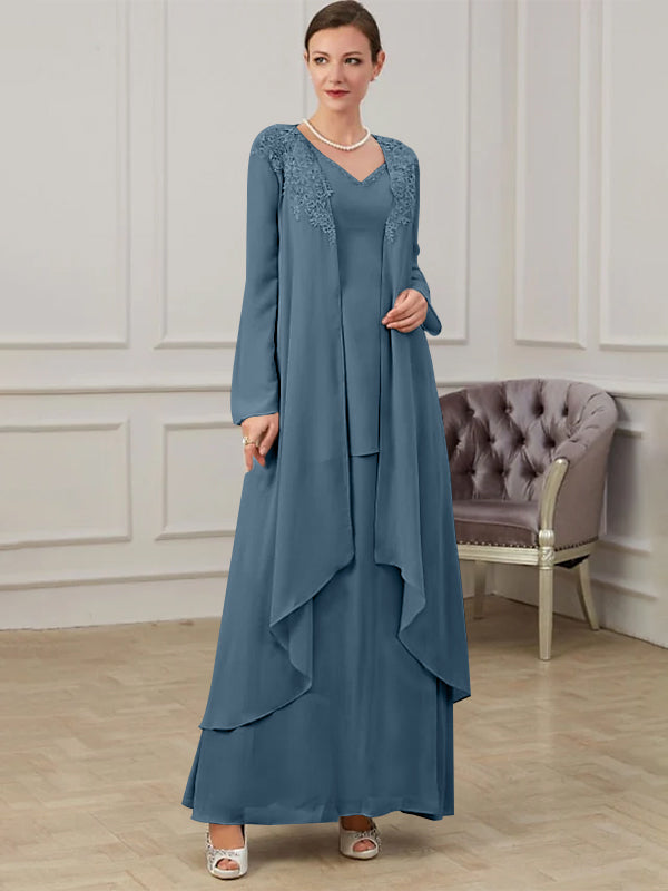 Long V Neck A Line Gown for the Mother of the Bride
