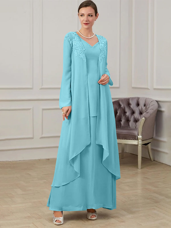 Long V Neck A Line Gown for the Mother of the Bride