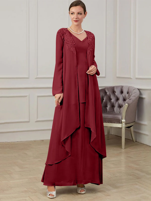 Long V Neck A Line Gown for the Mother of the Bride