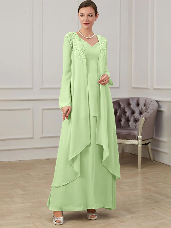 Long V Neck A Line Gown for the Mother of the Bride