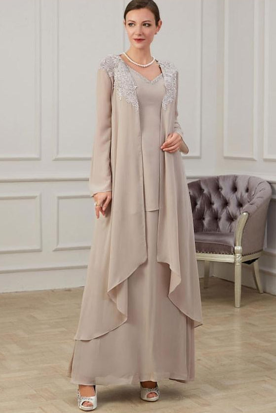 Long V Neck A Line Gown for the Mother of the Bride