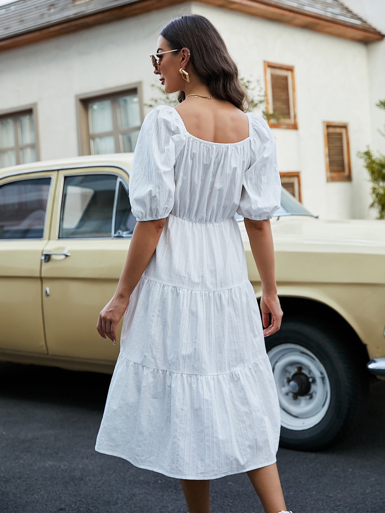 Floral Puff Sleeve Flare Hem Dress