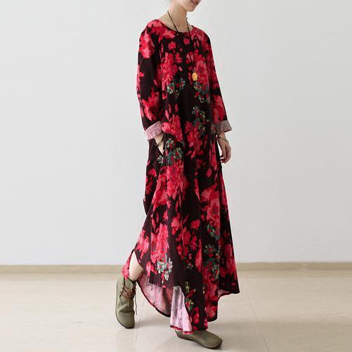 Floral oversized linen maxi dress fall cotton dresses