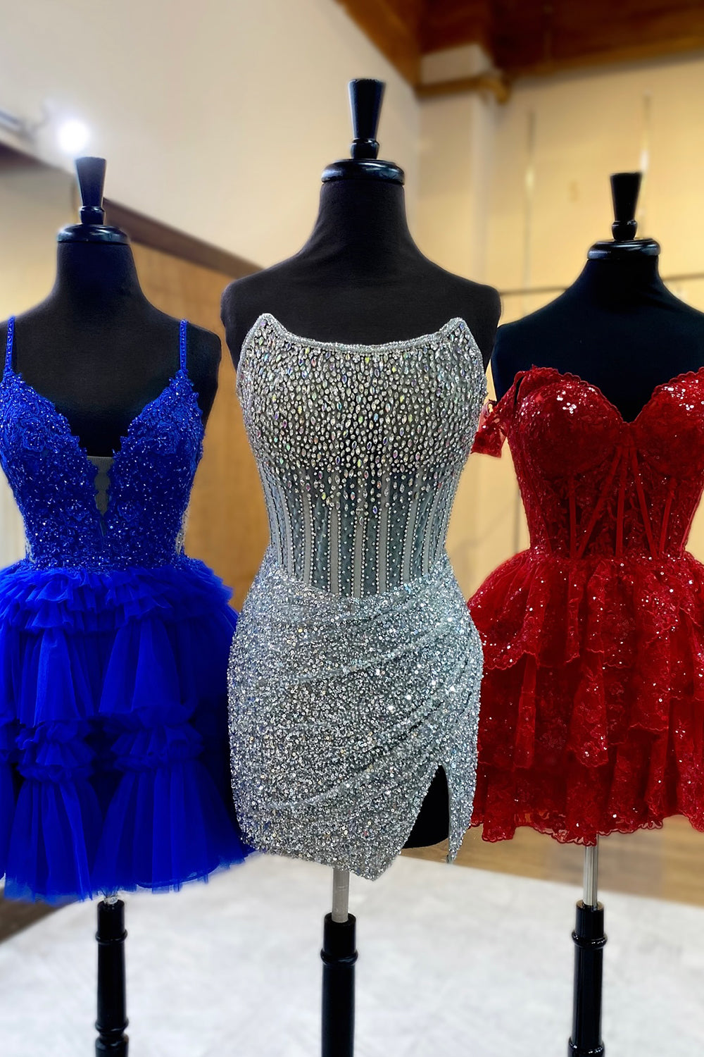 Fluffy Light Blue Homecoming Dresses A Line Halter Tiered Short Corset Prom Dress