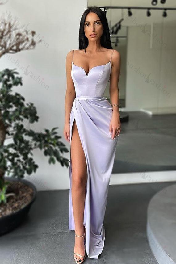 Forest green Spaghetti-Straps High-split Long Evening Prom Dresses
