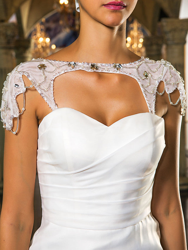 Formal Mermaid Wedding Dress Sweetheart Organza Tulle Cap Sleeve Bridal Gowns with Sweep Train