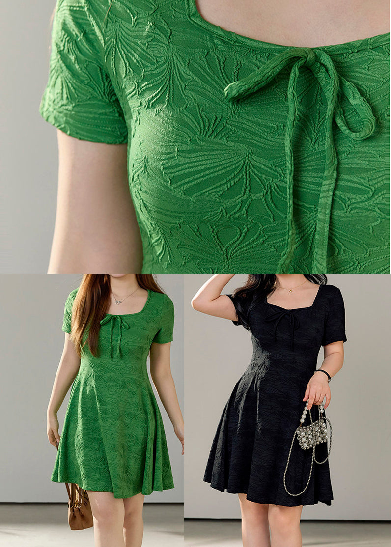 French Green Jacquard Cotton Tea Dresses Summer