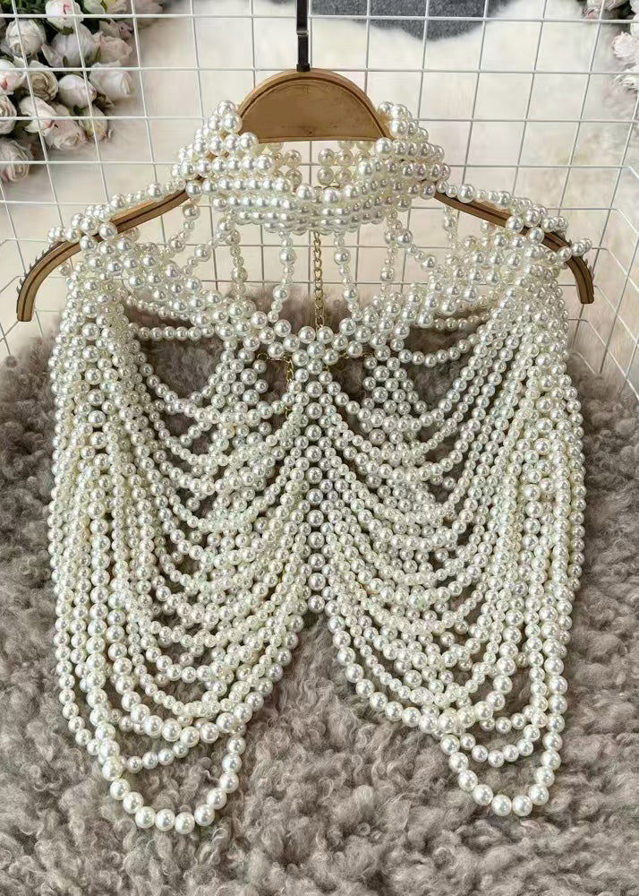 French White Imitation Pearl Banquet Dress Accessories Shawl