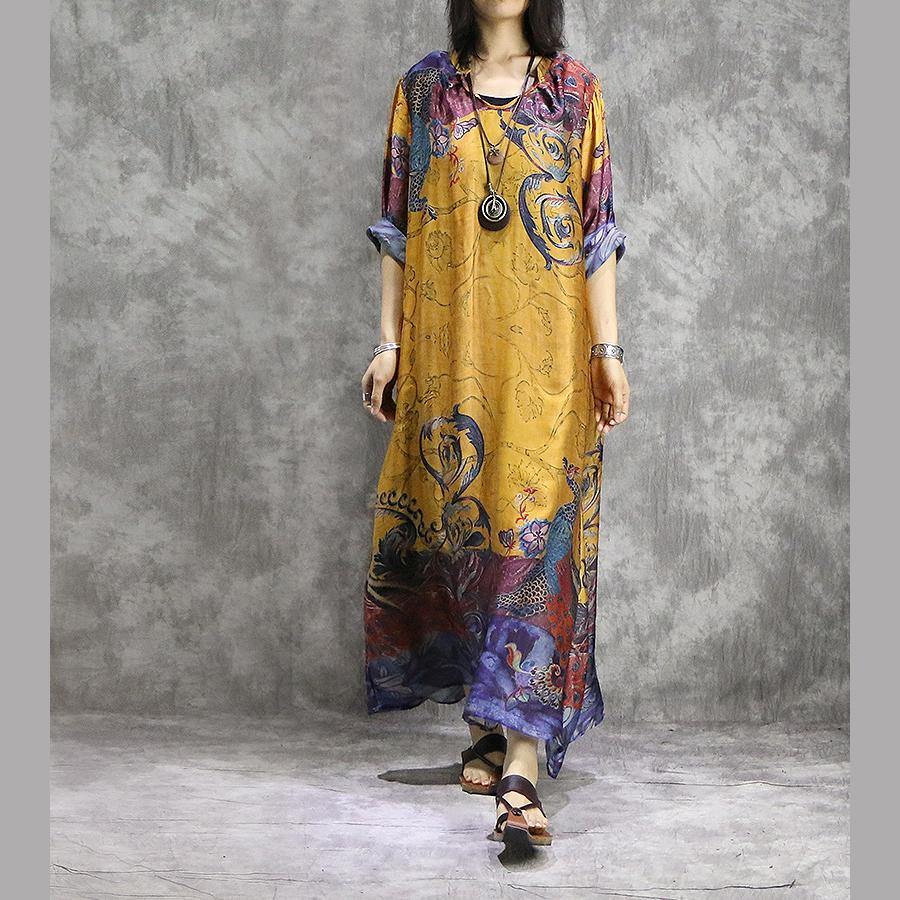 French prints Chiffon tunic dress Fashion design yellow Chiffon Dresses summer