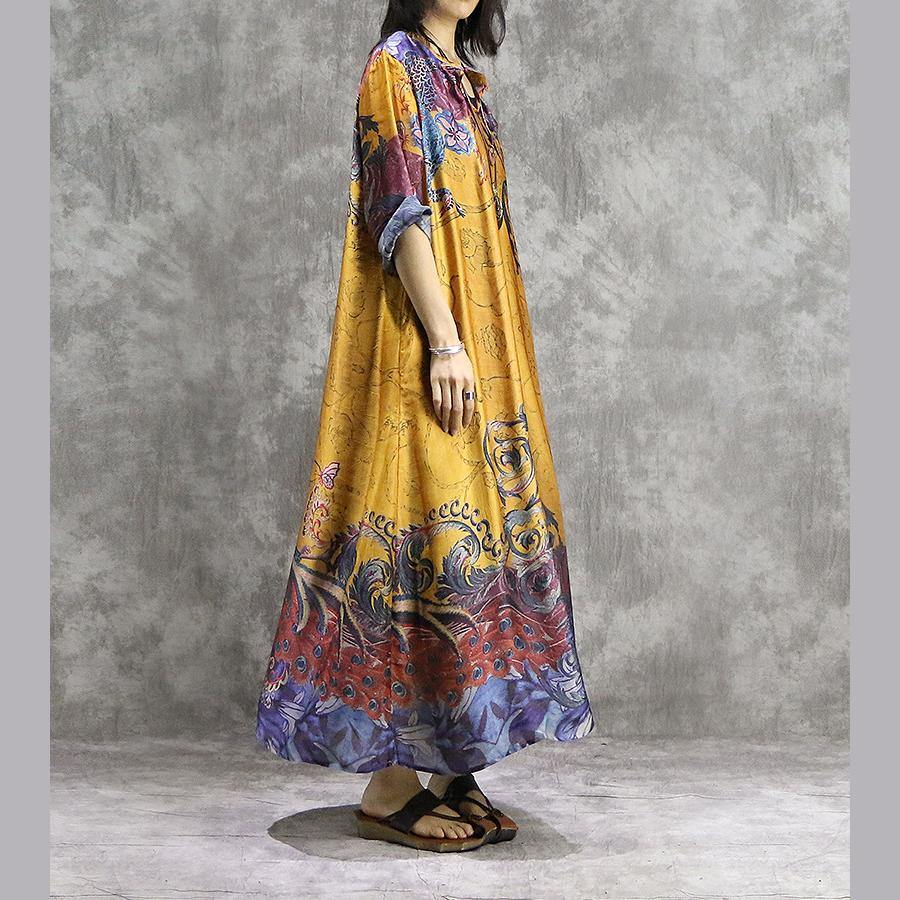 French prints Chiffon tunic dress Fashion design yellow Chiffon Dresses summer