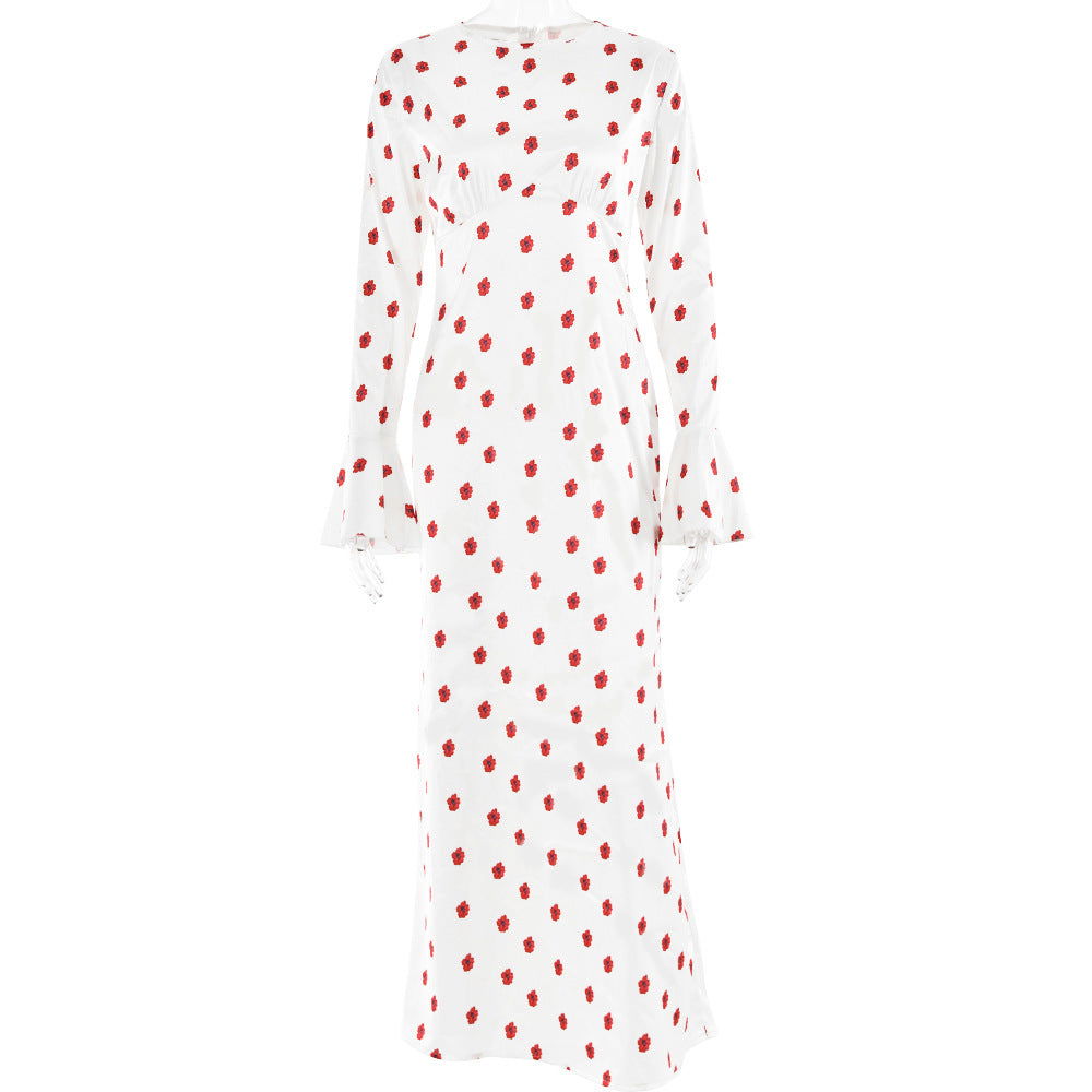 French Printed Bell Sleeve Casual Maxi Dress
