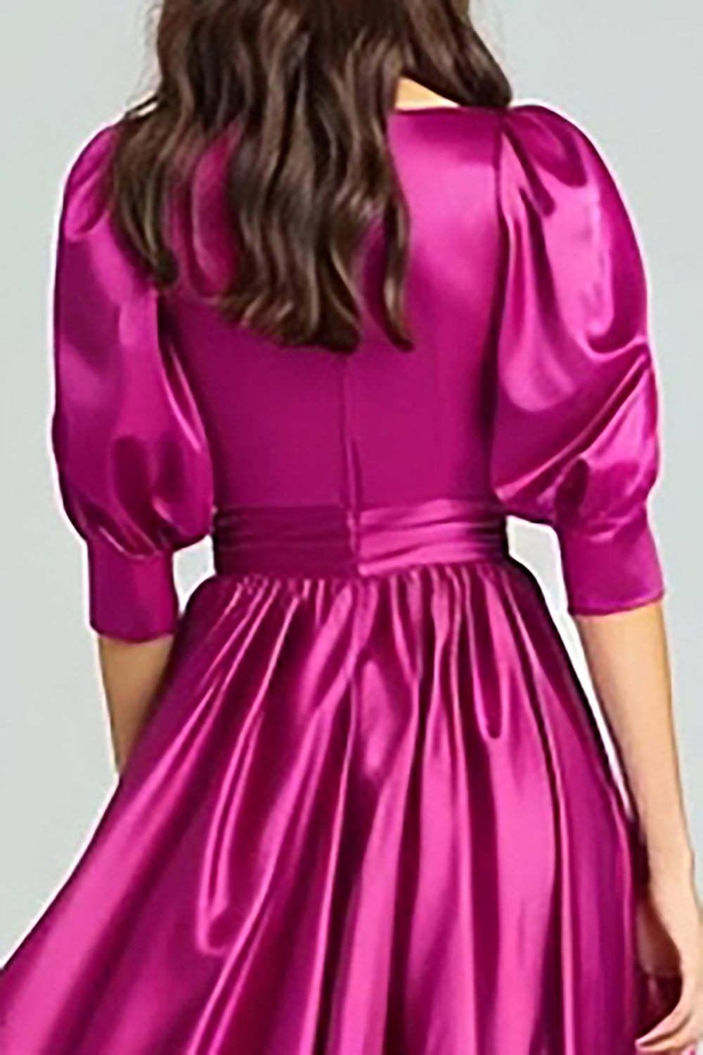 Suzhoufashion Fuchsia A-Line Bateau Neck Satin Long Prom Dress With Sleeves