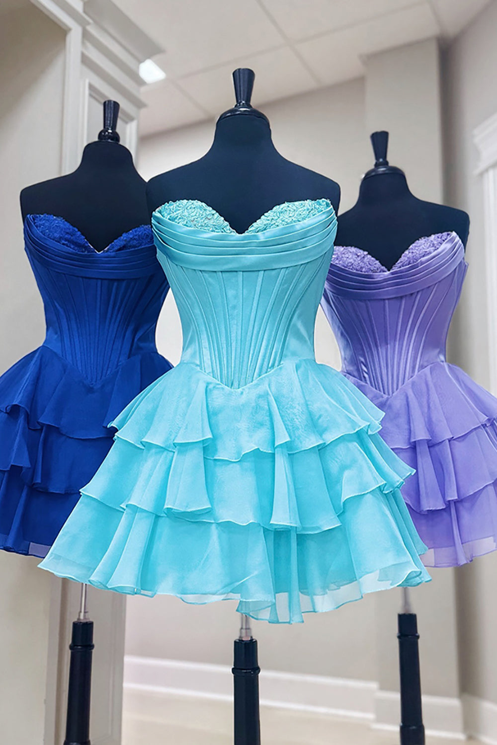 Fuchsia A Line Homecoming Dresses Corset Short Cocktail Dresses With Ruffles