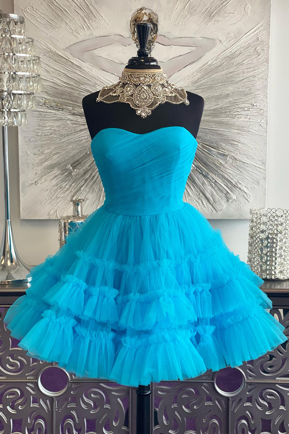 Fuchsia Homecoming Dresses A-Line Sweetheart Tulle Tiered Corset Short Cocktail Dresses