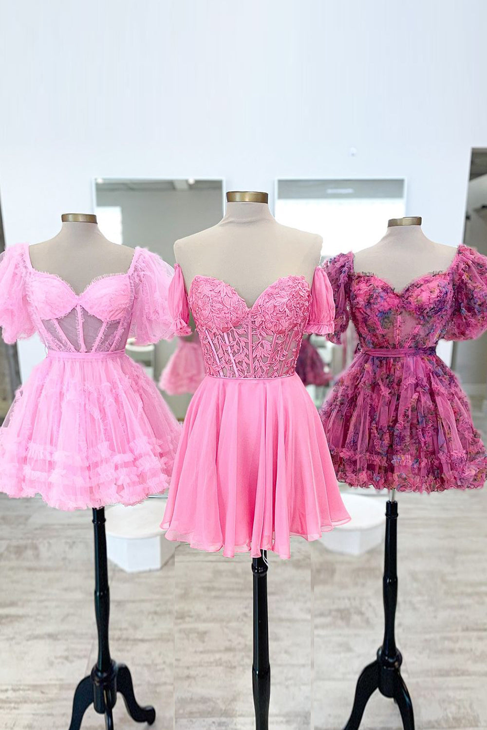 Fuchsia Homecoming Dresses Lace-Up Back A-Line Short Cocktail Dresses with Lace