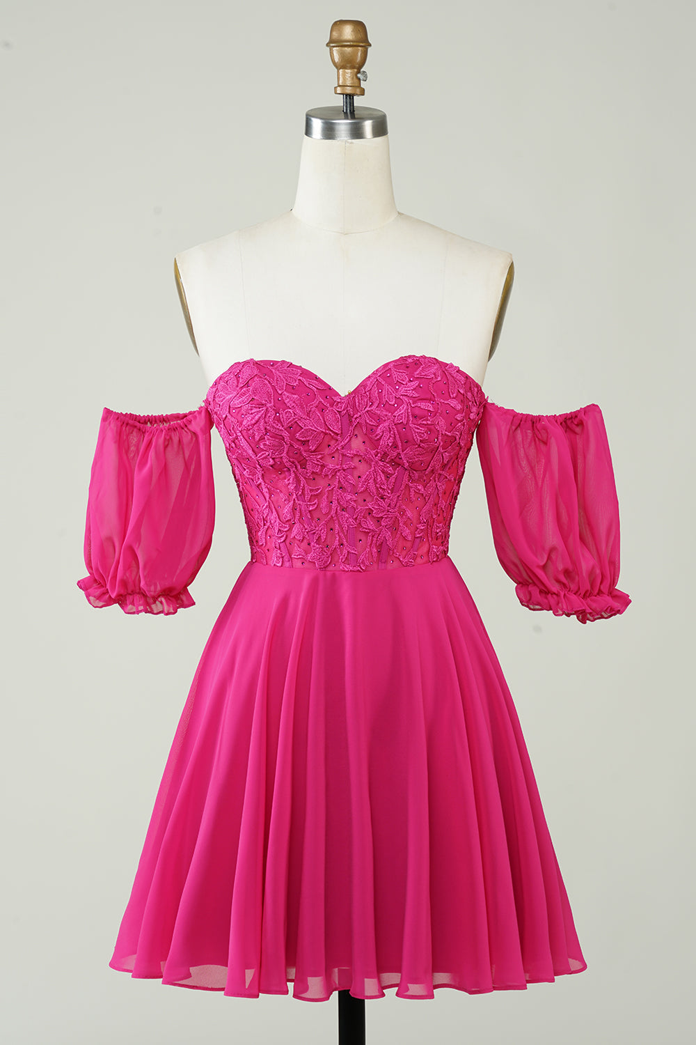 Fuchsia Homecoming Dresses Lace-Up Back A-Line Short Cocktail Dresses with Lace