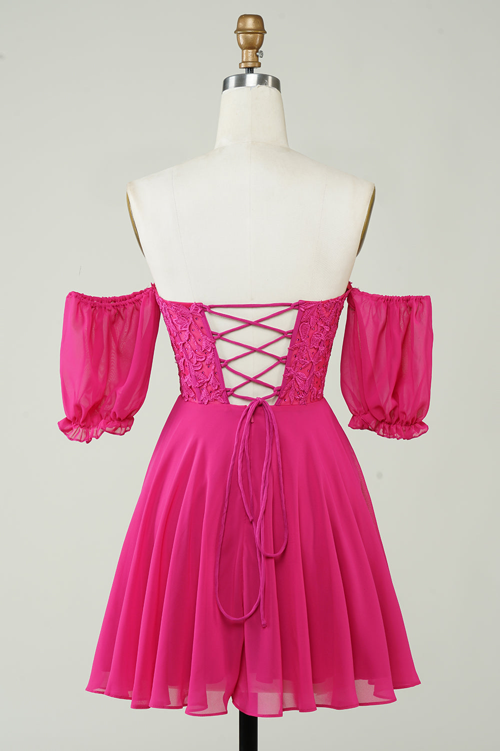 Fuchsia Homecoming Dresses Lace-Up Back A-Line Short Cocktail Dresses with Lace
