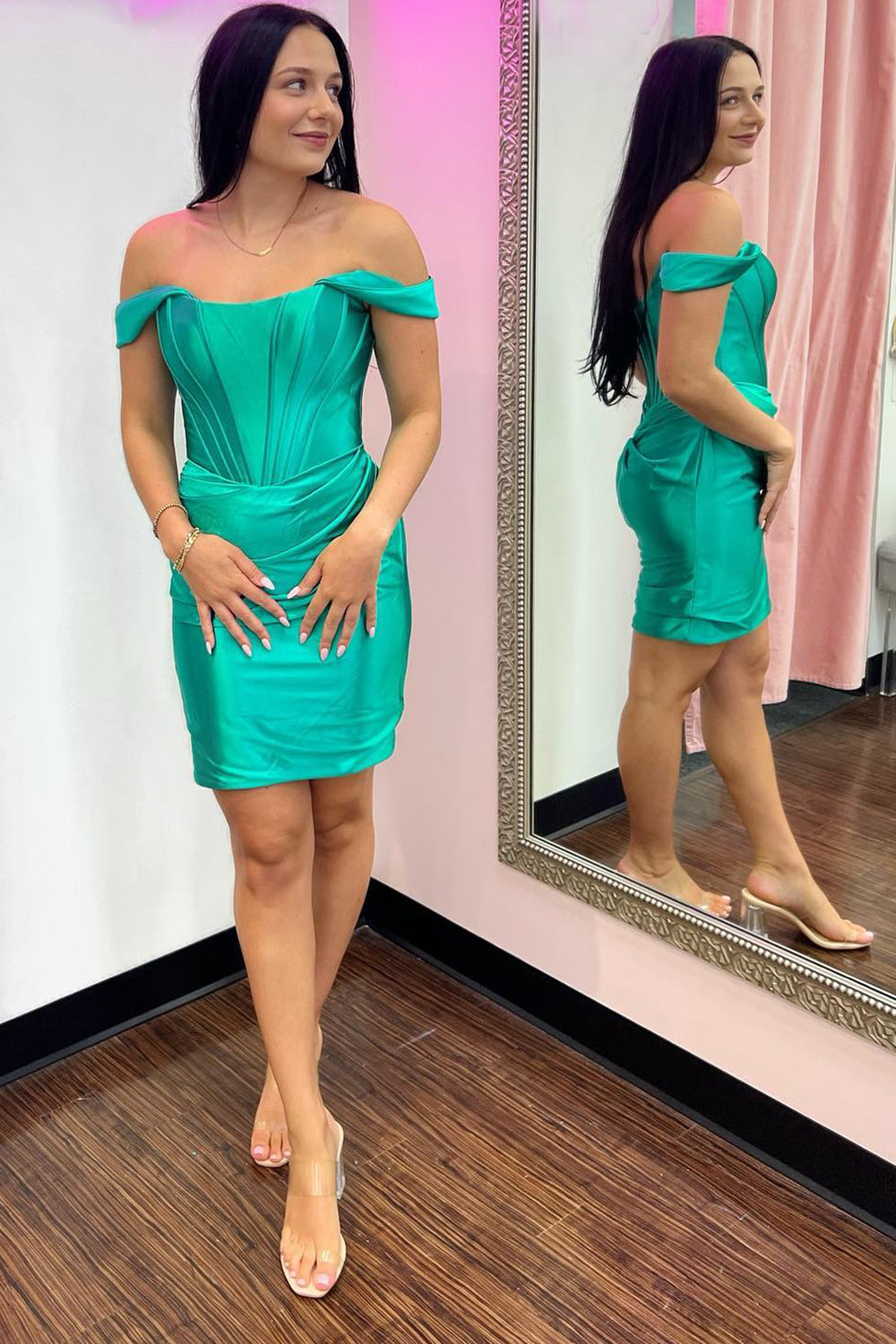 Fuchsia Homecoming Dresses Off the Shoulder Ruched Tight Prom Dress