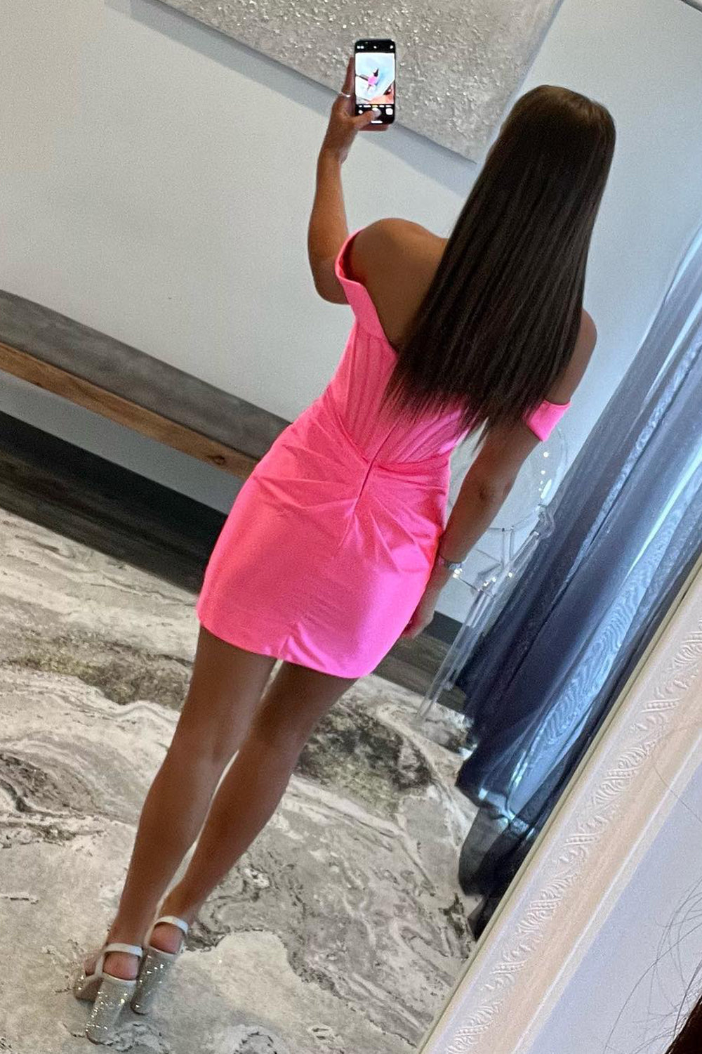 Fuchsia Homecoming Dresses Off the Shoulder Ruched Tight Prom Dress