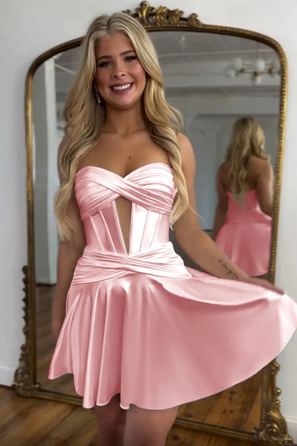 Fuchsia Homecoming Dresses Strapless Corset A Line Short Cocktail Dresses