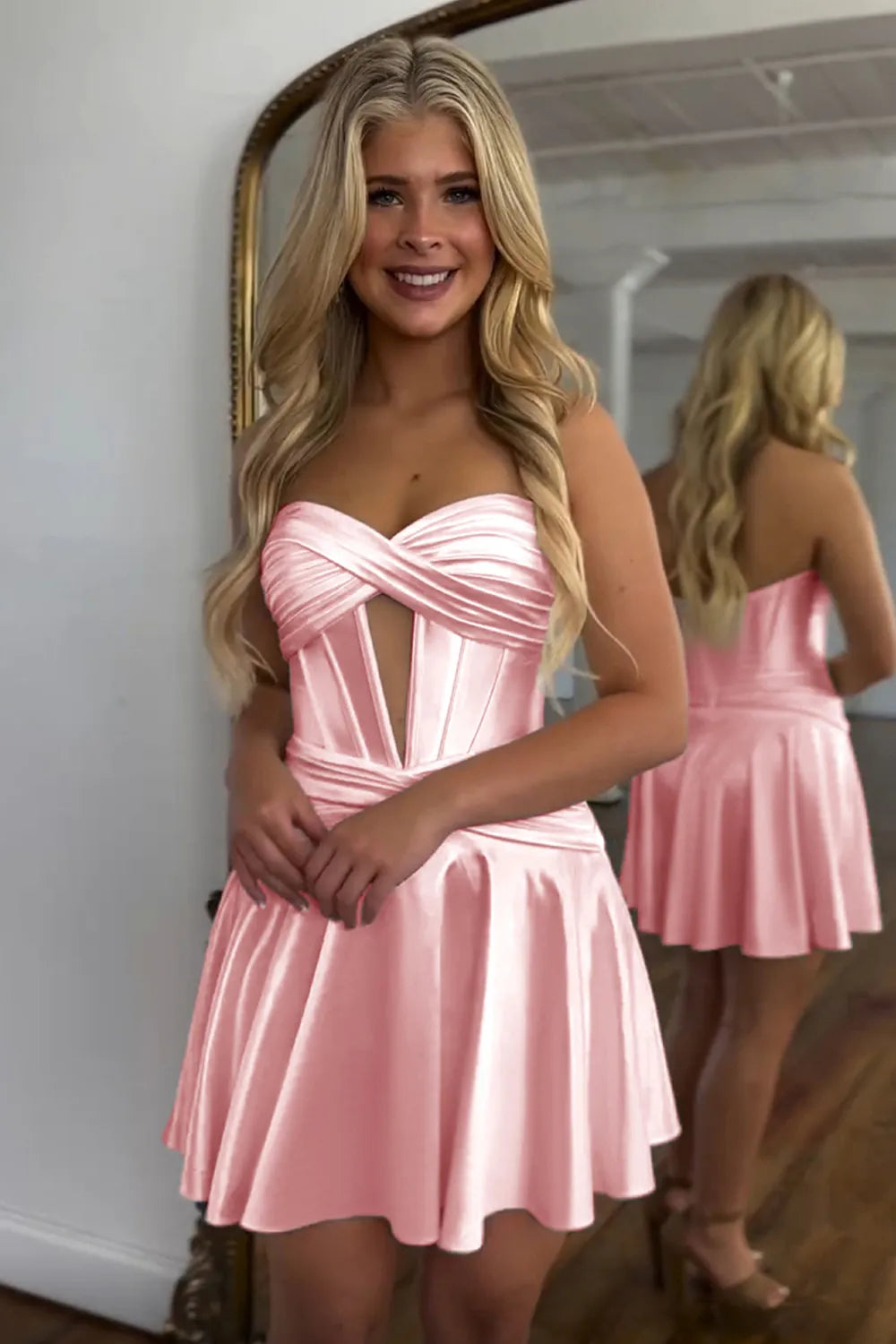 Fuchsia Homecoming Dresses Strapless Corset A Line Short Cocktail Dresses