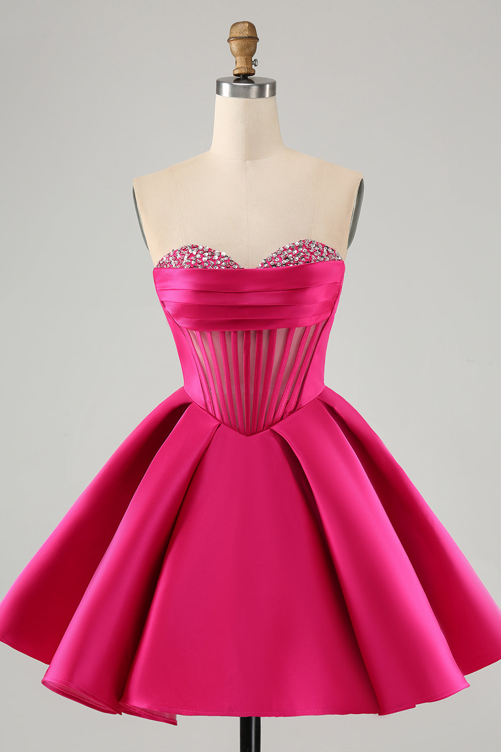 Fuchsia Homecoming Dresses Strapless Corset Beaded Tight Short Cocktail Dresses