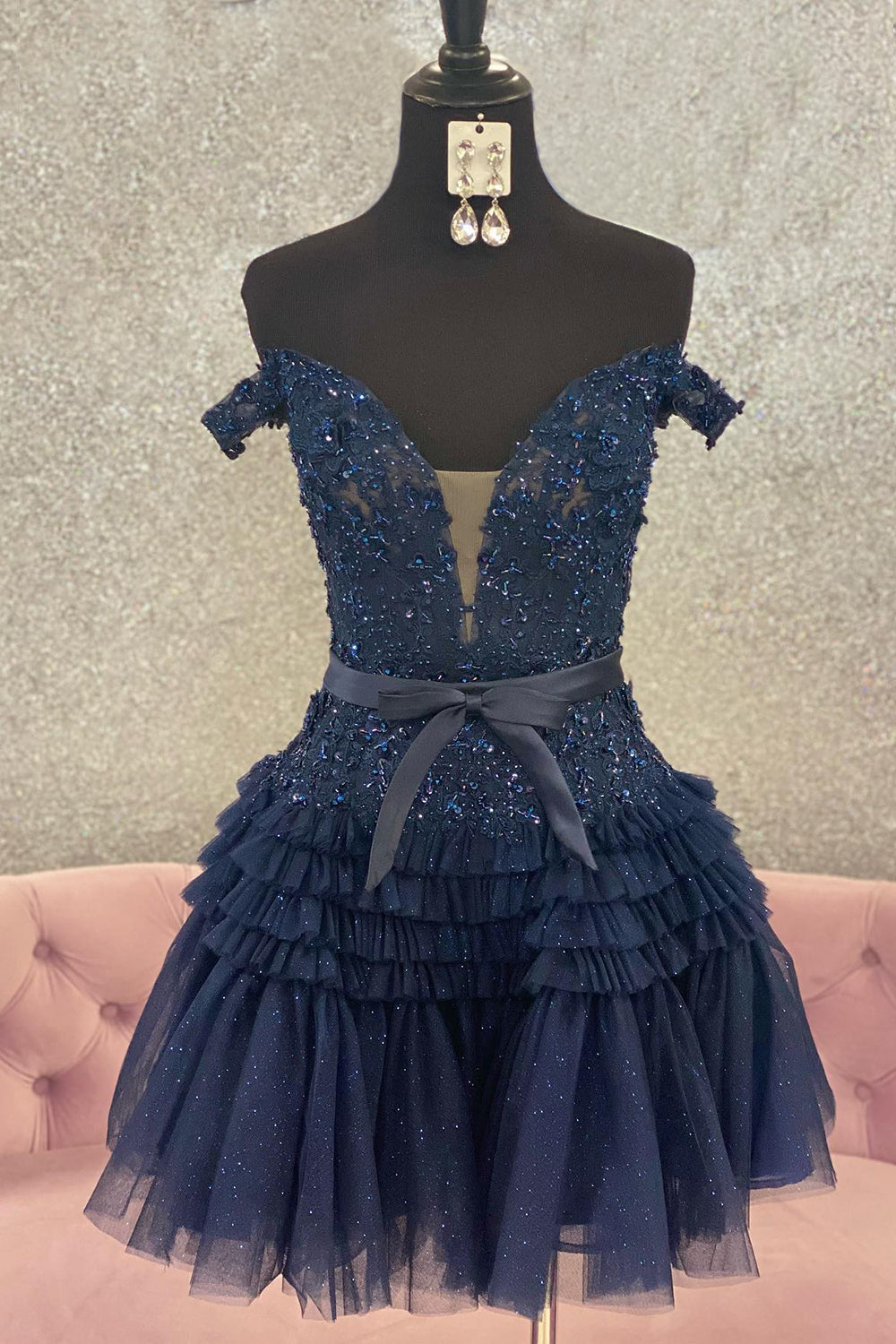Fuchsia Homecoming Dresses Tiered A-Line Tulle Short Cocktail Dresses with Lace
