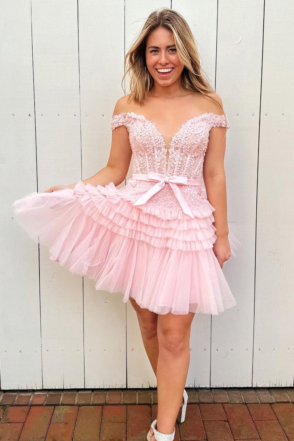 Fuchsia Homecoming Dresses Tiered A-Line Tulle Short Cocktail Dresses with Lace