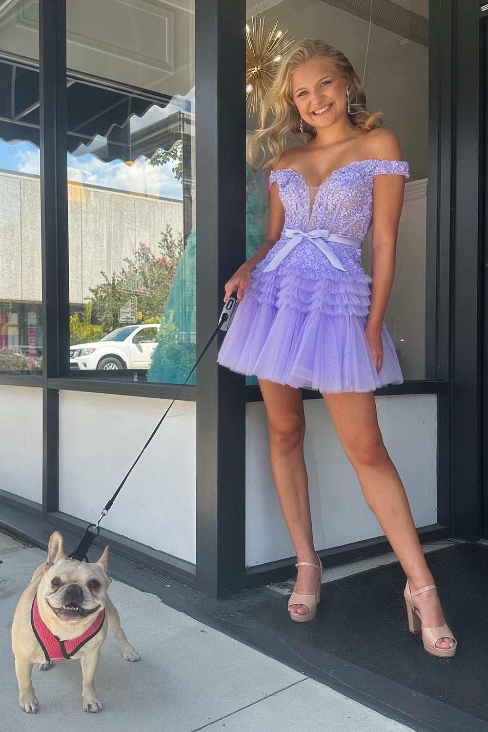 Fuchsia Homecoming Dresses Tiered A-Line Tulle Short Cocktail Dresses with Lace