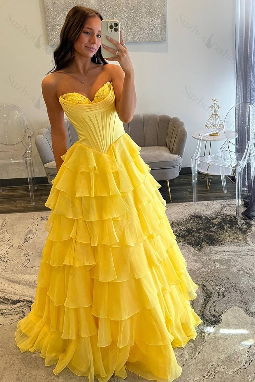 Fuchsia Prom Dress A Line Chiffon Sweetheart Ruffled Long Formal Dress With Slit