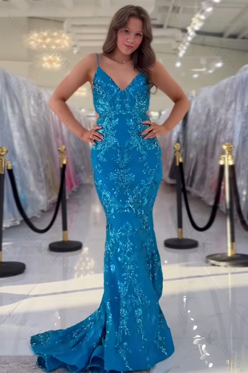 Fuchsia Prom Dress Mermaid Sequins Long Backless Formal Dress
