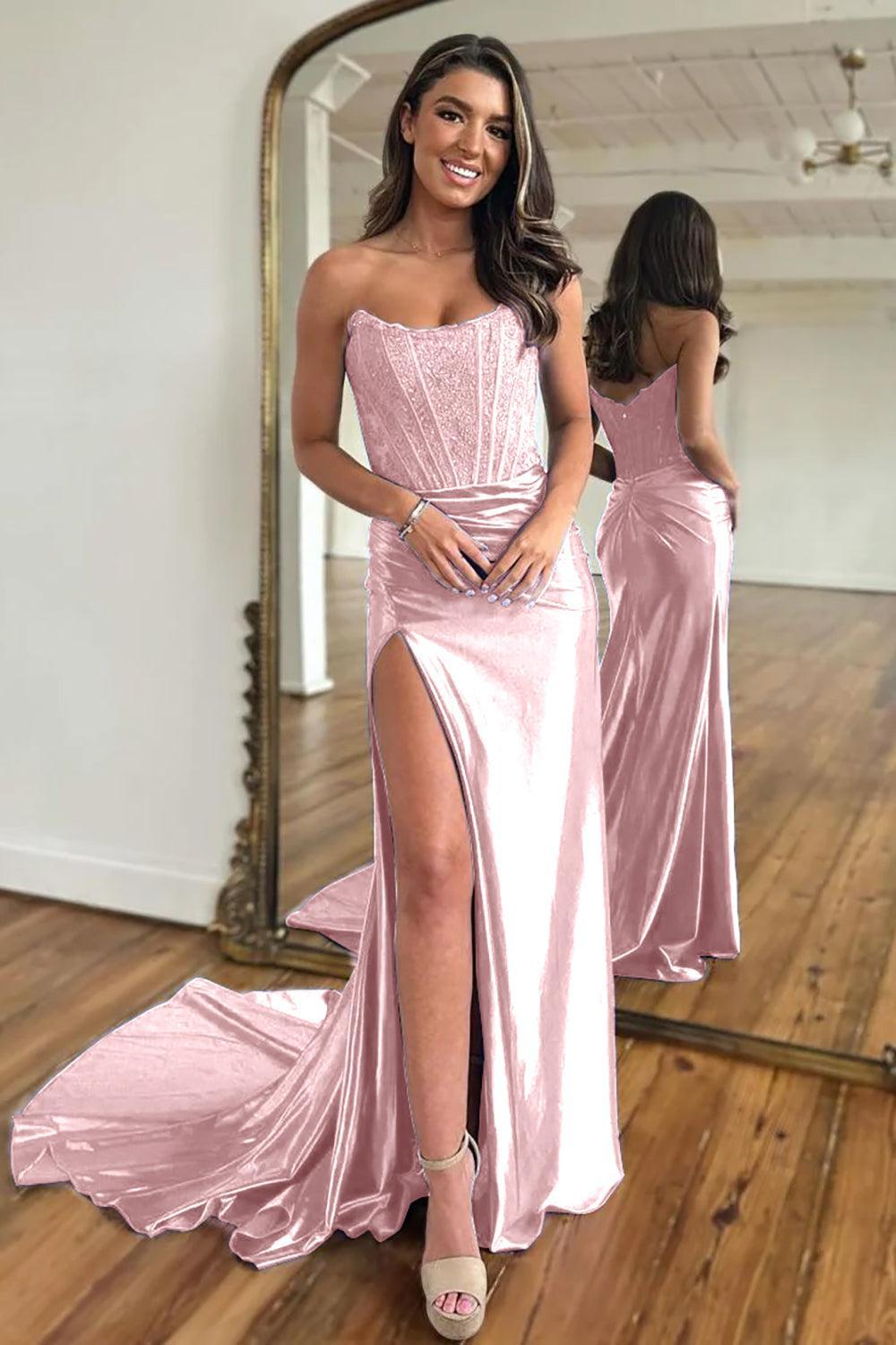Fuchsia Prom Dress Sheath Corset Long Formal Dress With Lace