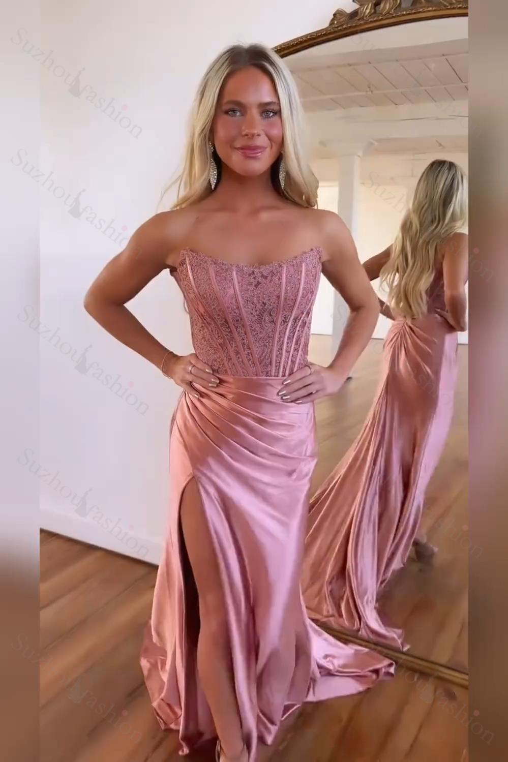 Fuchsia Prom Dress Sheath Corset Long Formal Dress With Lace