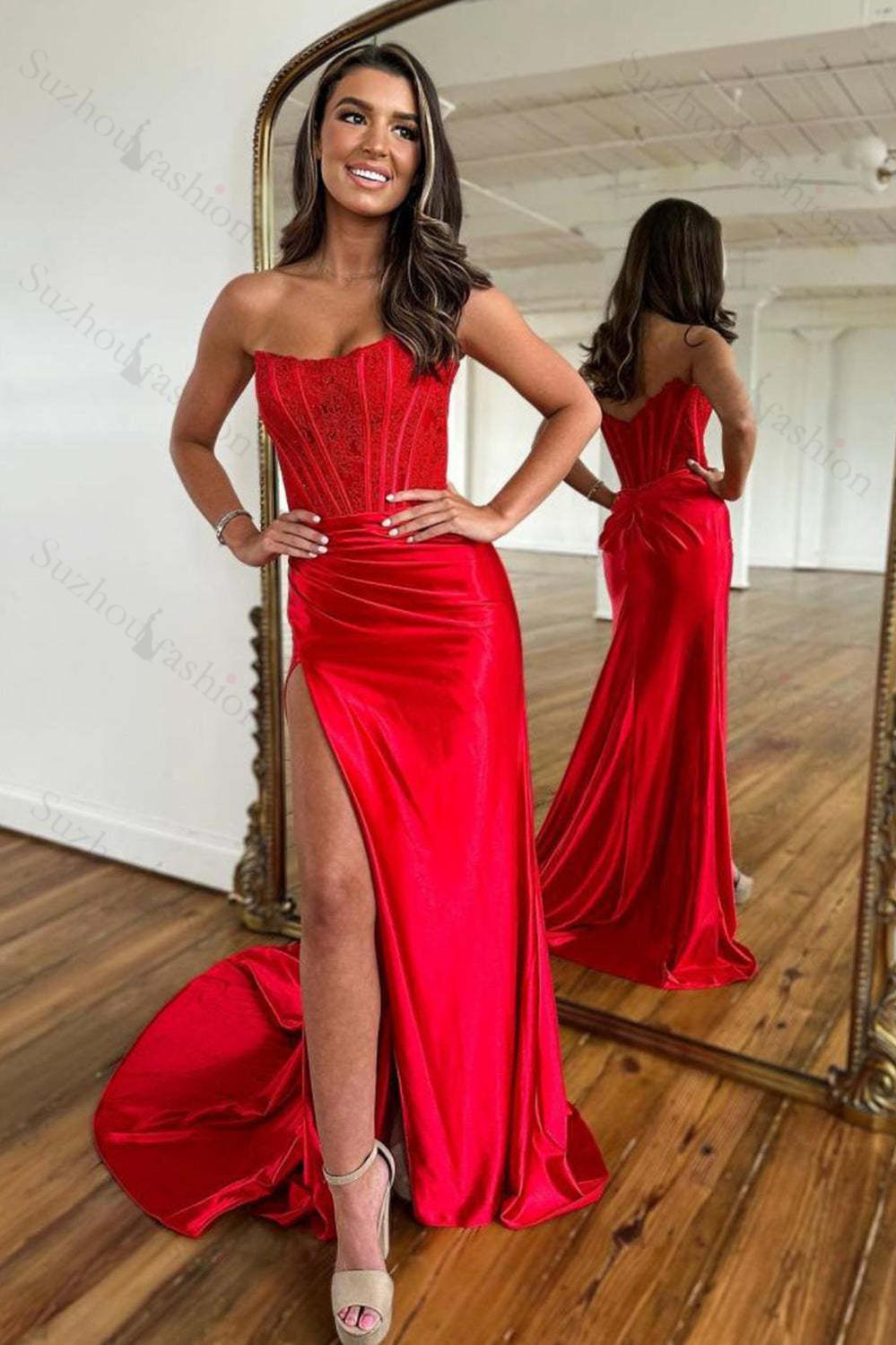 Fuchsia Prom Dress Sheath Corset Long Formal Dress With Lace