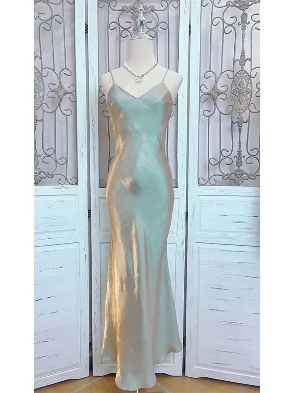 Fashion Mermaid Spaghetti Straps Long Prom Dress,V Neck Party Evening Dress