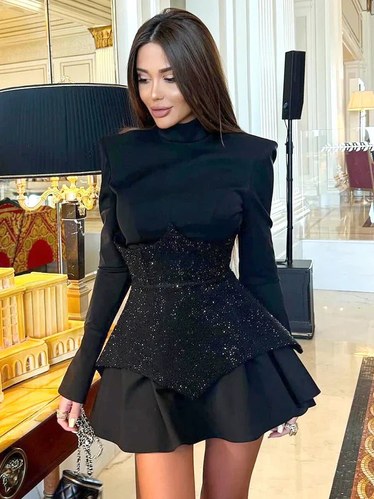 Lydia Shiny Sequins Patchwork Mini Dress
