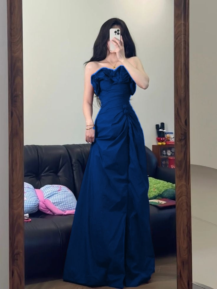 Elegant A Line Strapless Burgundy Satin Long Prom Dresses Formal Dress - View 4 | VelvetHem