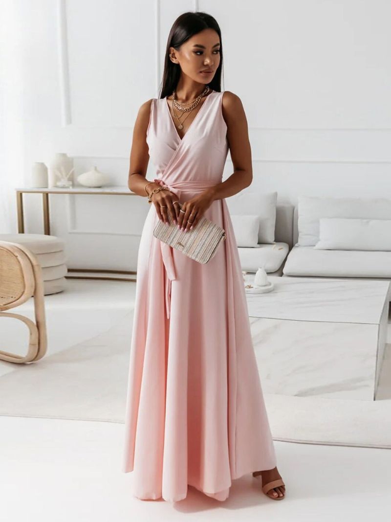 Guillermina Aesthetic Women's Solid Color V Neck Long Dress Boutique Collection