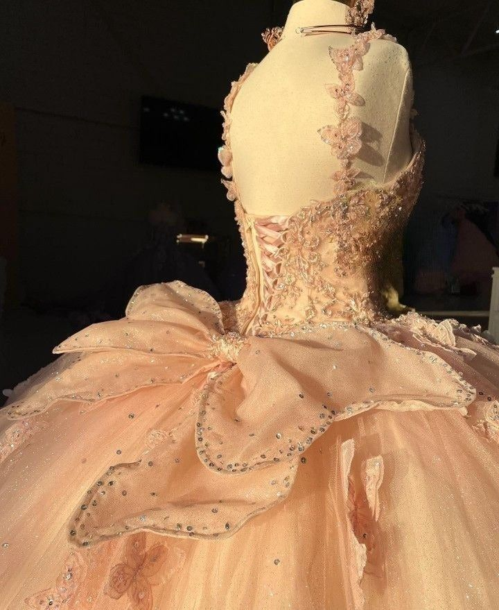 Glamorous Pink Tulle Sequin Beaded Appliques Quinceanera Dress Sweet 16 Dress With Bow - View 5 | VelvetHem