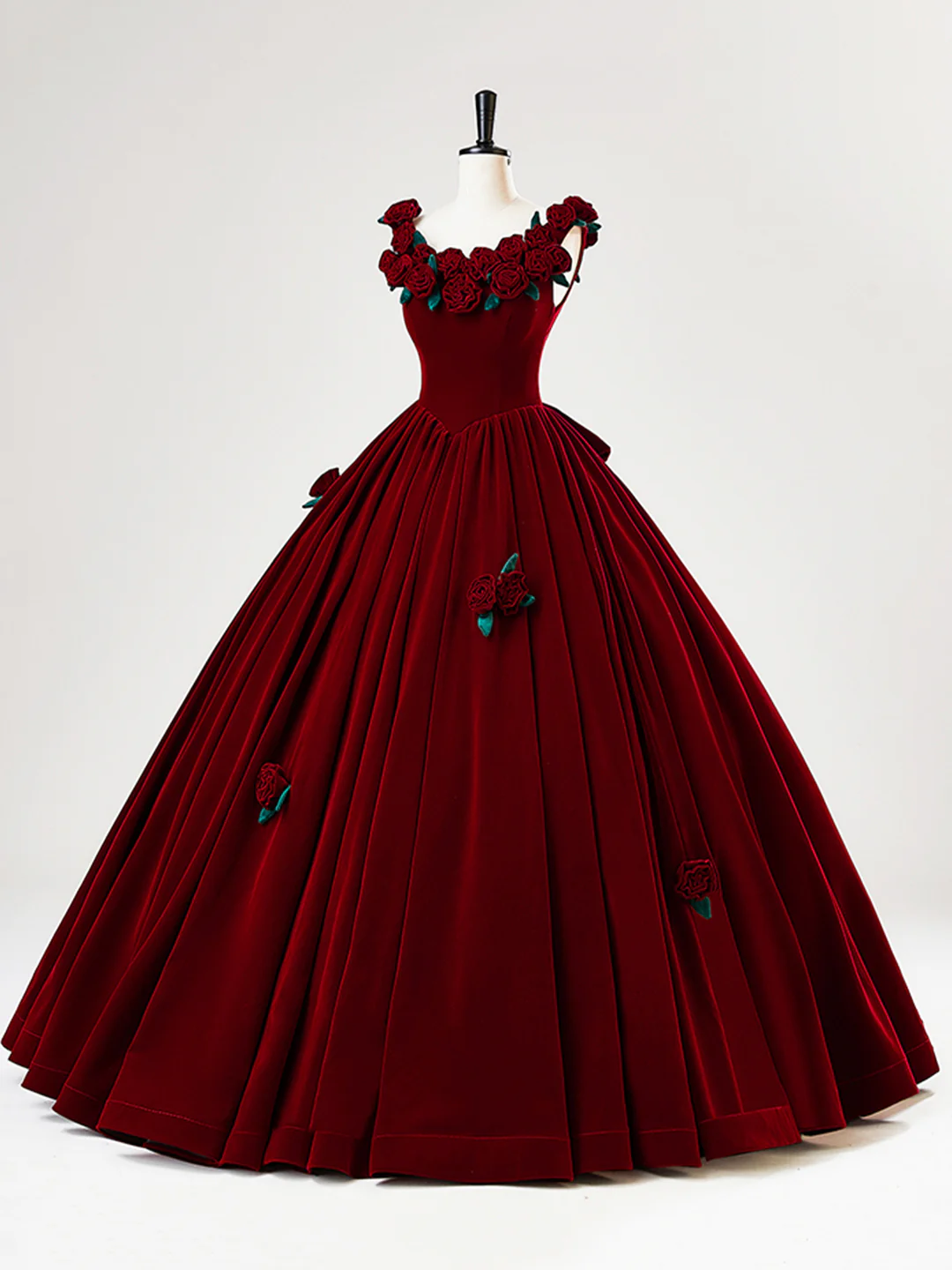 Charming Red Velvet A Line Rose Flowers Ball Gown Sweet 16 Dress Quinceanera Dress - View 6 | VelvetHem