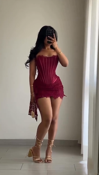 Sexy Burgundy Strapless Lace Sheath Short Cocktail Dress Homecoming Dress - View 3 | VelvetHem