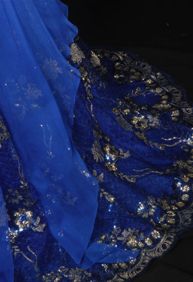 Chic Royal Blue Chiffon Sequin Beaded Mermaid Long Party Dress Birthday Dress - View 7 | VelvetHem