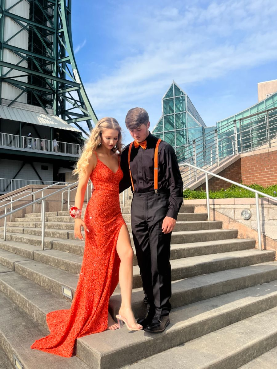 Orange Sequin Mermaid Long Evening Prom Dresses