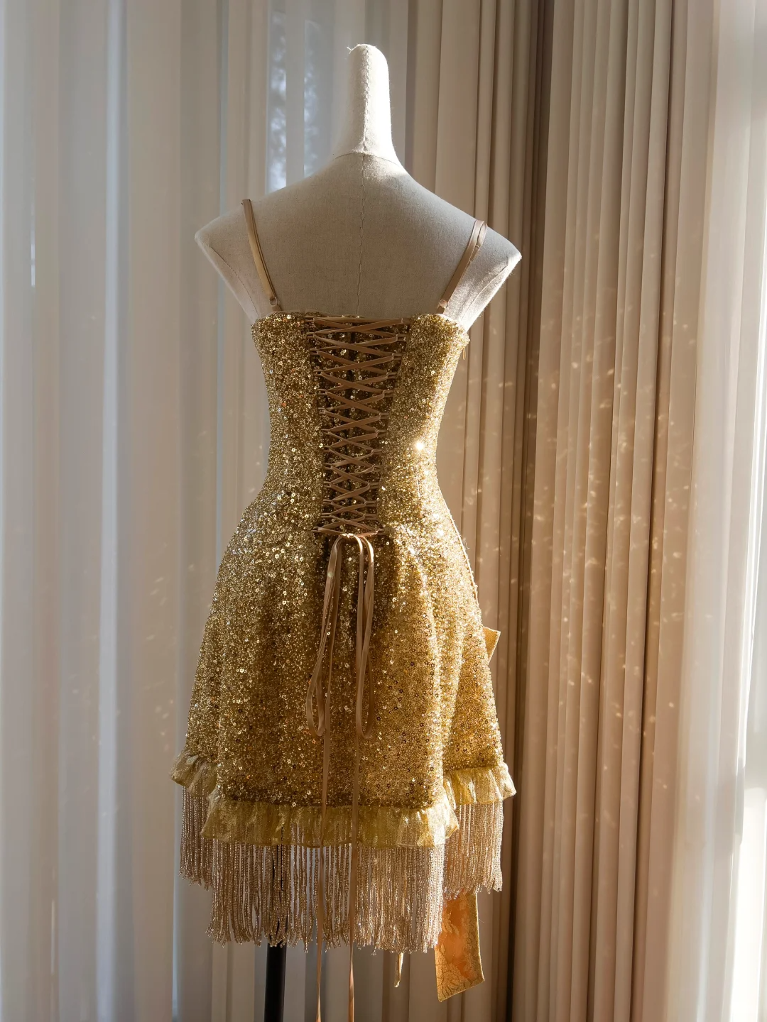 Sparkly Gold Sequin Sheath Cocktail Dress Short Graduation Homecoming Dress - View 3 | VelvetHem