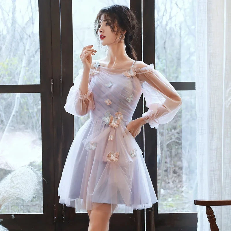 Adorable Pink And Blue Short Party Dress With Butterfly Cute Short Homecoming Dress (ZD11902) - VelvetHem