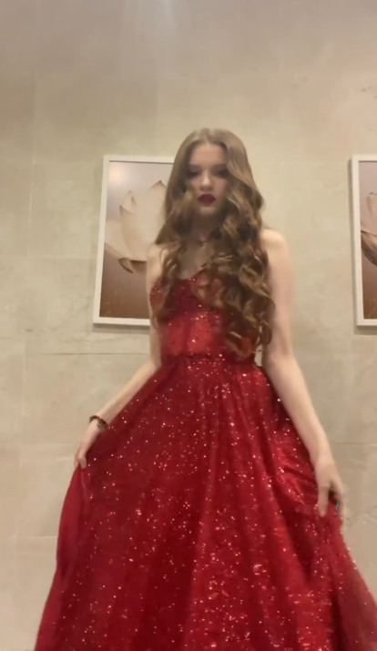 Sparkly Red Strapless Tulle Sequin Slit A Line Long Party Dress Formal Evening Gown - View 2 | VelvetHem