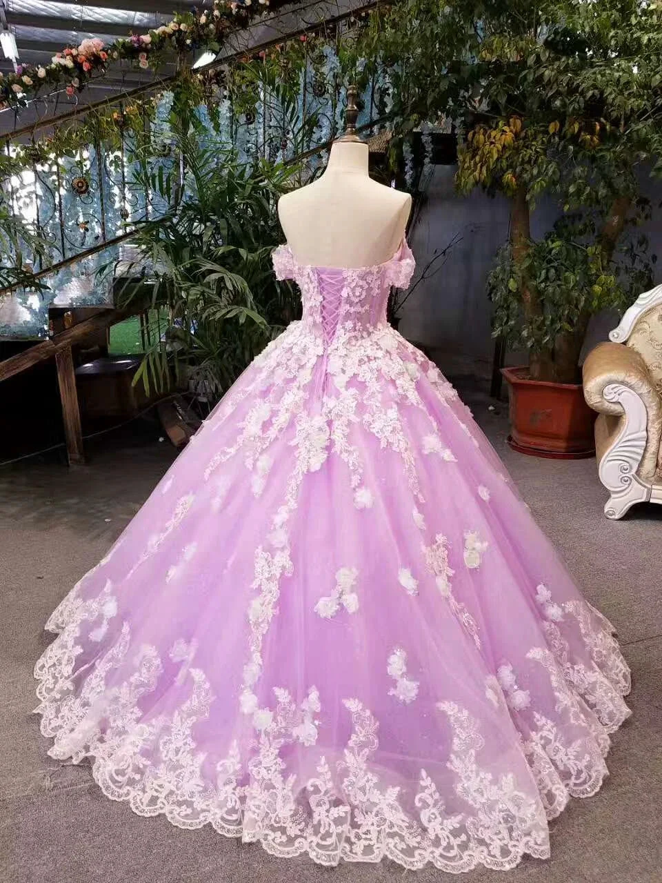 New Arrival Floral Wedding Dresses A-Line Floor Length Lace Up Off The Shoulder Ball Gown With Beads And Appliques (ZD13598)