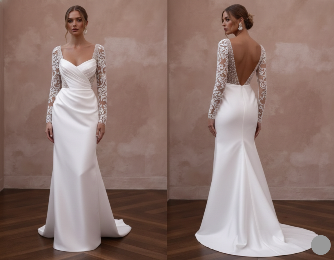 Geometric Lace Wedding Dress Modern Long Boho Style Gown